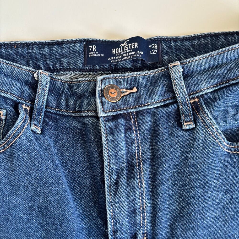 Hollister Ultra High Rise Mom Jeans Women’s 7R Cotton Blue Denim Retro 90s - Picture 2 of 8